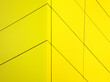 Close-up of vibrant yellow facade. Its minimalist design features rectangular panels that cover the entire surface, with thin seams demarcating each panel.  Fine grain added to enhance the texture. 