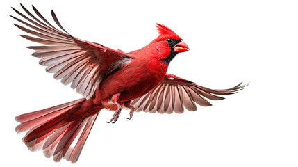 a Northern Cardinal male in-flight in a cutout and isolated, side and 3/4 view, Nature-themed, photorealistic illustration in a transparent PNG. Generative ai