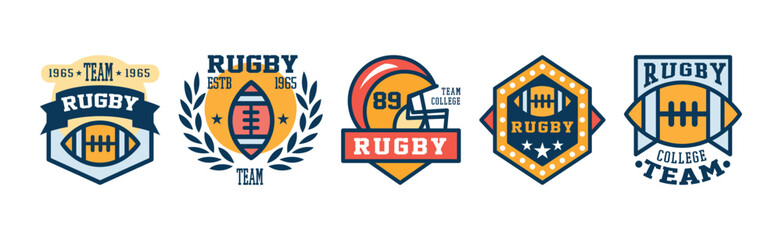 Poster - Rugby College Team Label as American Sport Game Emblem Vector Set