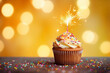 © Алена Ваторина - Tasty cupcake with candle and confetti