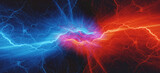 Fototapeta Natura - Red and blue lightning, abstract electrical background
