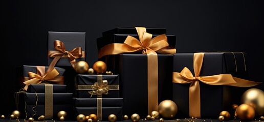 Wall Mural - Beautifully wrapped presents adorned with gold ribbon