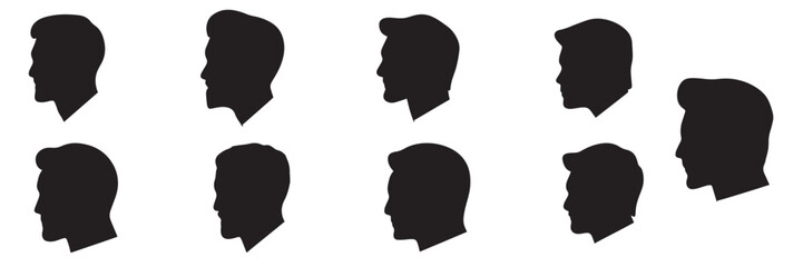 Canvas Print - Set of men silhouette. Hand drawn man face as silhouette isolated on white background. Avatar silhouette. Vector illustration