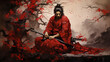 Japanese samurai sits with a sword. ai generative