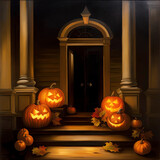 Fototapeta Na ścianę - Halloween holiday illustration - pumpkin October night - AI generative art