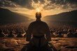 Master and disciple perform accurate katas at sunset, wrapped in determination., generative IA