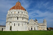 Pisa, Italy. September 18, 2923. The baptisterium, the duoma, cathedral and the leaning tower of Pisa.