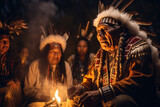 Fototapeta  - Native American elder sharing traditional stories around a campfire