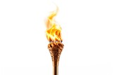 Fototapeta  - A golden torch with intricate designs, burning brightly against a white background.
