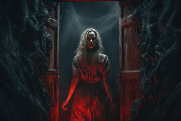 Wall Mural - a horror film poster with a haunting image, capturing the suspense and fear of the genre. generative