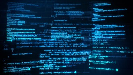 blue scrolling hacker digital text - loop artificial intelligence background