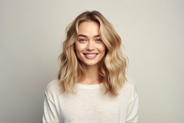 illustration generative ai collage amazing beauty blonde woman smiling toothy beaming isolated paste