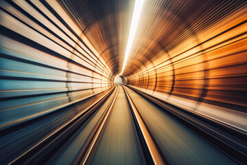 Wall Mural - Long exposure drive. point of view inside train tunnel.