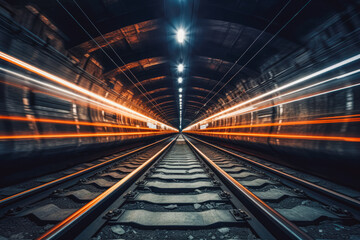 Wall Mural - Long exposure drive. point of view inside train tunnel.