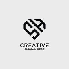 Wall Mural - Creative style sh letter logo design template with diamond shape icon