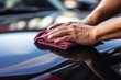 Car Washing, Man Polishes his Car with Microfiber Cloth, Generative AI Illustration