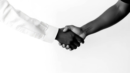 Handshake of two friends on a white background. Multiethnic young men hold hands together to each other. Handshake business unity concept.