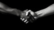 © Helen-HD - Horizontal shot of a handshake between an African American and a Caucasian. Athletes shaking hands before sports competition. Concept of friendly international relations