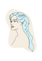 Wall Mural - Portrait of young woman. One line drawing colored with pastel colors. Vector illustration.