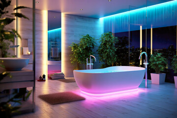 Wall Mural - Modern bathroom interior design in luxury apartment or hotel at night