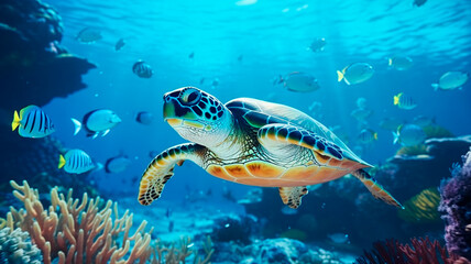 Wall Mural - turtle in the sea. underwater view.