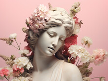 Antique Female Sculpture And Flowers.