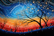 Australian Aboriginal dot painting style art dreamtime story of a night sky.