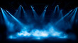 © FutureFocus - Blue Vector Spotlight Illuminating an Atmospheric Stage with Scenic Lights, Smoke, and Volume Light Effect on Black Background – Stadium Cloudiness Projector