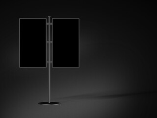 Wall Mural - 3D illustration. Double advertising billboard mockup isolated on black background