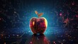 Futuristic red apple fruit with circuit big data technology. AI generated image