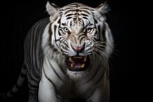 White Tiger Isolated On Black Background