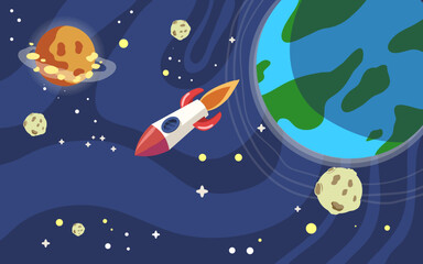 Sticker - vector hand drawn galaxy background with planet  star and asteroids