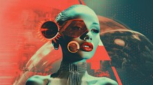 Futuristic Woman Fashion In Space, Vintage Color Illustration For Sci-fi Book Or Magazine Covers