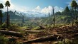 A visual portrayal of a lush forest juxtaposed with a cleared area due to deforestation, background image, generative AI