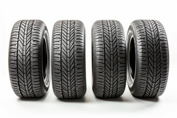 Canvas Print - New car tires on a white background. Background with selective focus and copy space