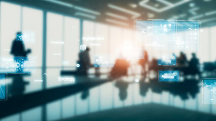 Poster - Group of people meeting in office and communication network concept. Smart office. Cloud computing.