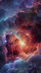 Wall Mural - A multi-colored animated space scene with a push towards a rainbow colored nebula.