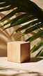 © Ismail - A wooden cube sitting next to a palm tree