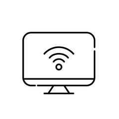 Wall Mural - desktop computer with wifi symbol on it. pixel perfect, editable stroke icon