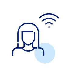 Wall Mural - young woman and wi-fi symbol. pixel perfect, editable stroke icon