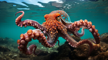 Wall Mural - octopus photo illustration, generative ai