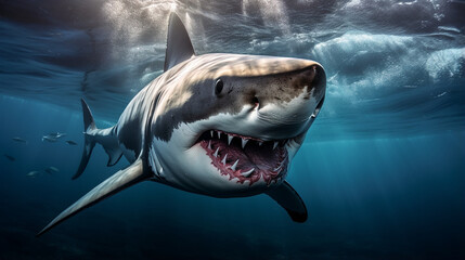 Wall Mural -  photo illustration of a shark opening its mouth