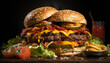 © grgroup - Grilled gourmet burger with cheese, tomato, onion on sesame bun generated by AI