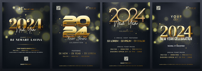 Canvas Print - Set of new year posters 2024. With a happy new year theme. Premium design for new year celebration party invitation.