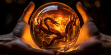Fire Throwing Dragon Inside A Glass Ball On A Table Magical Dragon Enchantment