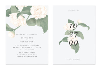 Wall Mural - grey minimalist jasminum sambac flowers wedding invitation
