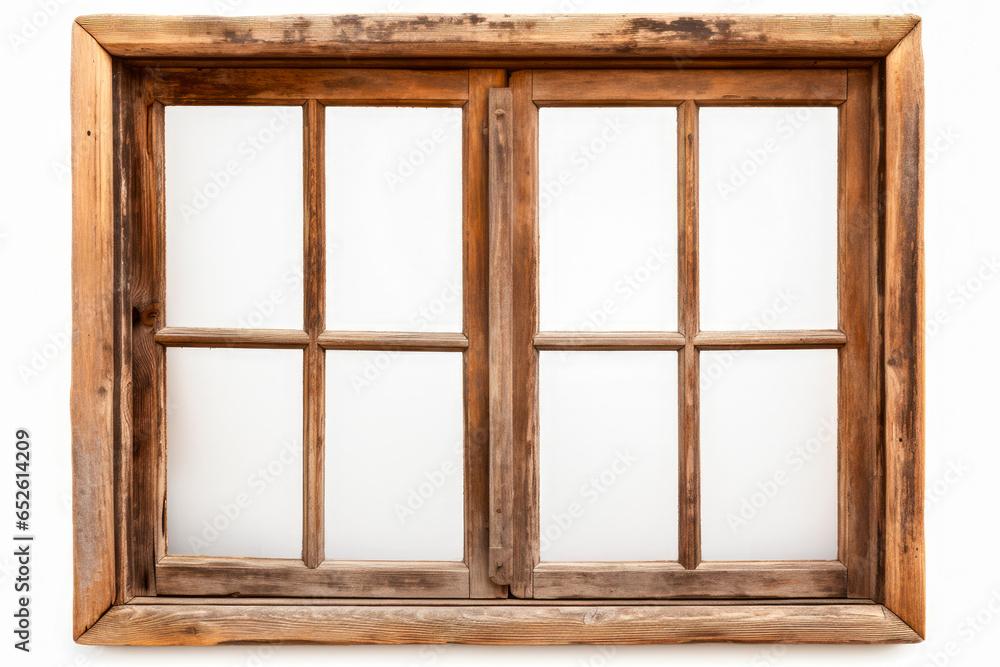 Wooden window frame isolated on white background, clipping path ...