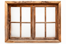 Wooden Window Frame Isolated On White Background, Clipping Path Included.