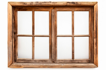 Wooden window frame isolated on white background, clipping path included.