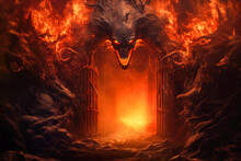 Door To Hell With Fire And Smoke.